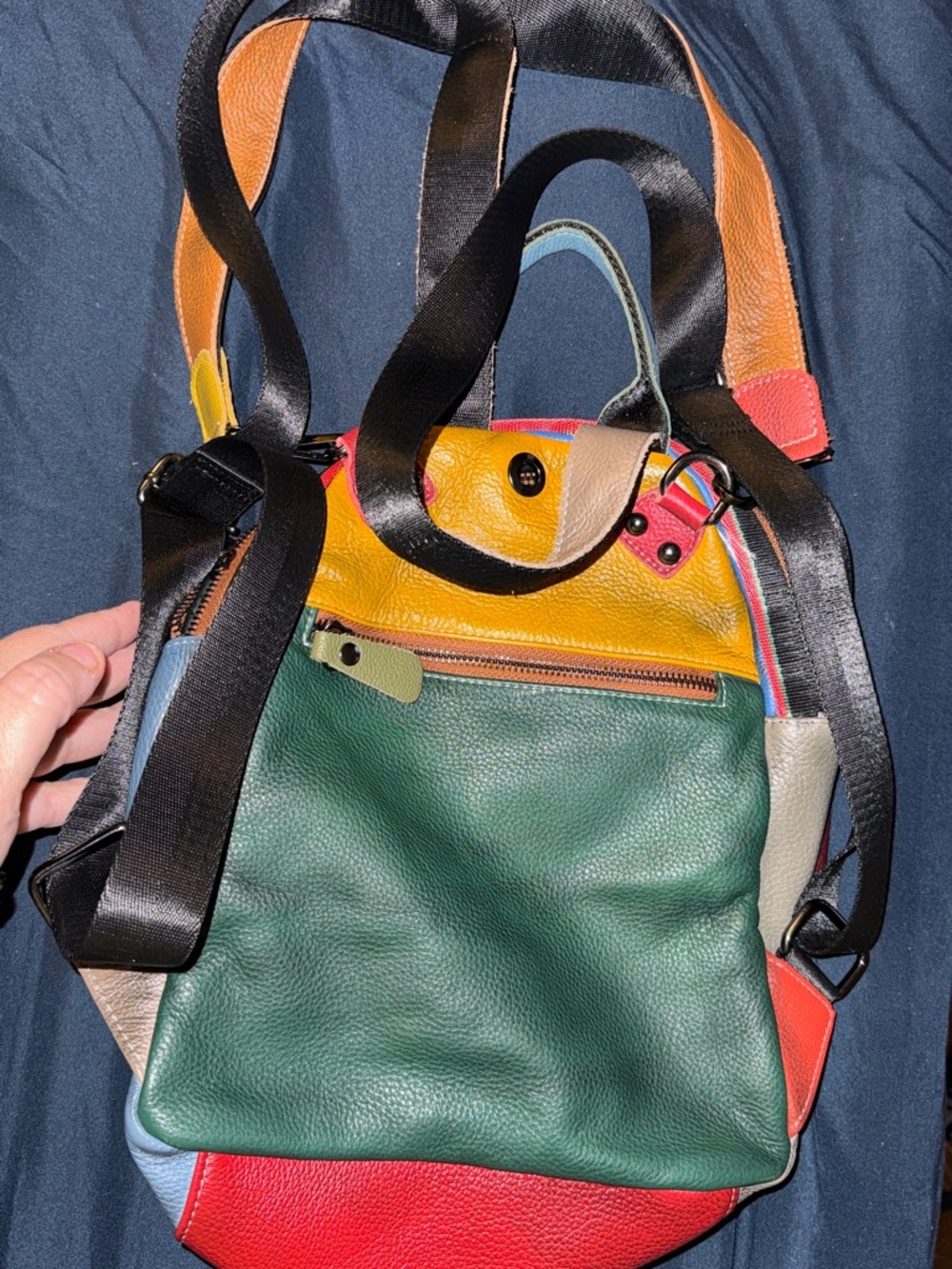 Leather Colorblock Backpack - Multicolor - Picture 1 of 2